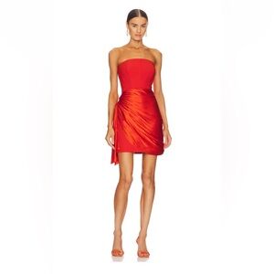 CINQ A SEPT - Kennith Dress in Cherry Tomato Strapless Cocktail dress